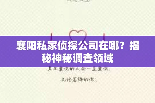 襄阳私家侦探公司在哪？揭秘神秘调查领域